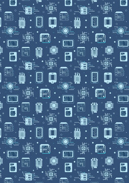 Futuristic Tech Circuit Pattern with Electronic Data Grid and Digital Network Nodes Vector Illustration