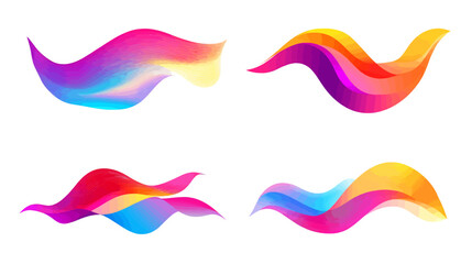 Fototapeta premium Four abstract wave forms in vibrant gradient colors, isolated on white background