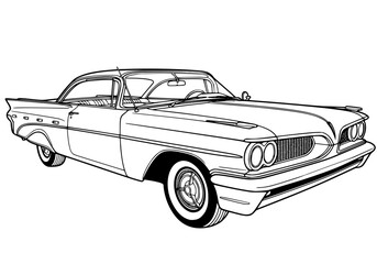 Vintage 1950s Classic Luxury Sedan Line Art Illustration © создать 8 углов