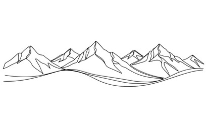 Panoramic mountain landscape continuous line art vector minimalist nature outline travel design © Suchana