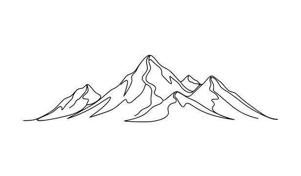 Mountains continuous one line drawing vector minimalist landscape outline adventure logo design