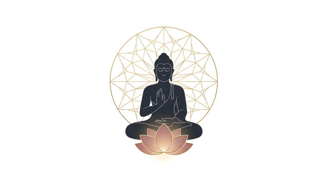 buddha silhouette hand gesture lotus flower gold mandala geometry religion festival meditation background design