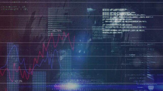 Finance HUD animating, pointer sweeping right highlighting bars, rising blue trend for analysis