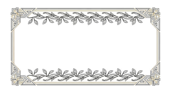 ornate rectangular frame with leafy border isolated on transparent background