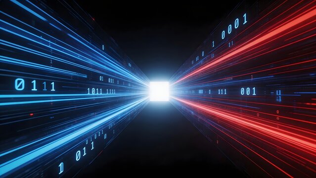 Binary data streams converge in digital tunnel
