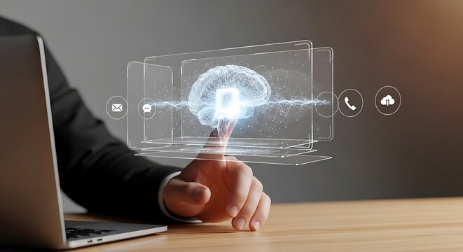 Konsep Kecerdasan Buatan Otak Digital Interaktif Dengan Ikon Komunikasi