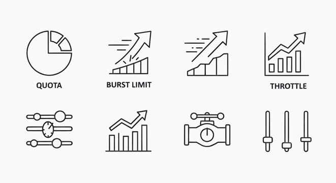 Business graphics show quota, burst limit, and throttle with various charts and tools.