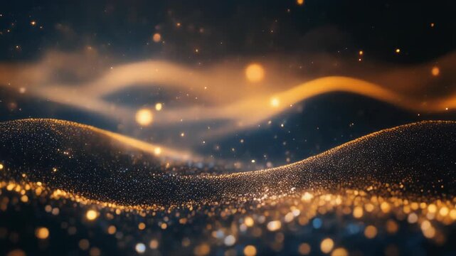 An abstract image of glittering, undulating particles, with waves and bokeh effects