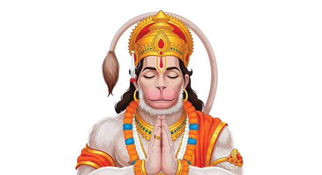 Hanuman the monkey god meditating with hands clasped in prayer