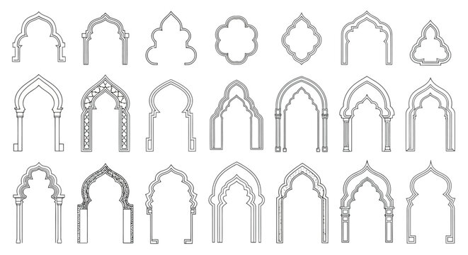 Vector illustration of set of various traditional islamic and moorish architectural arch designs