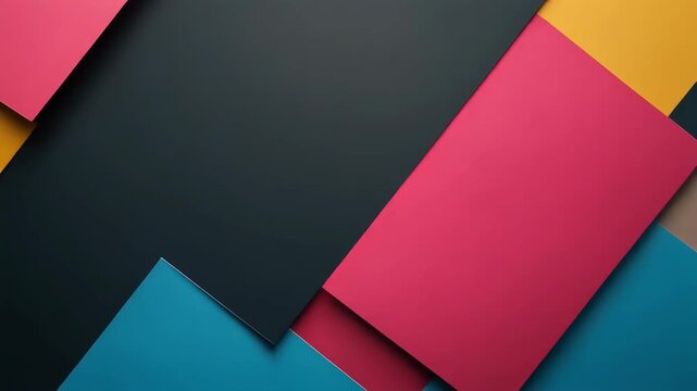 Geometric, layered design with deep gray backdrop and vibrant, angled color planes
