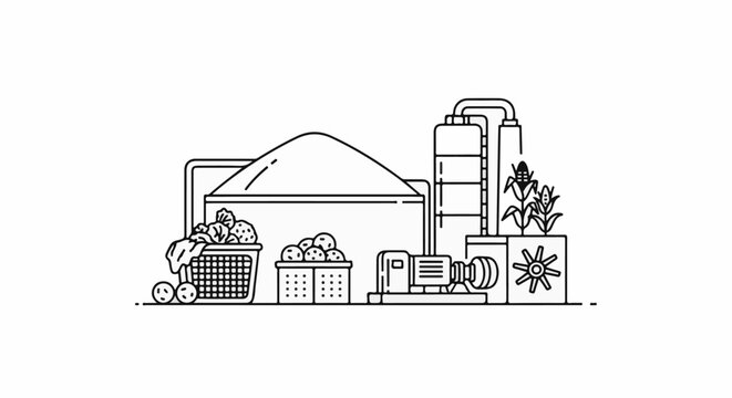 Agricultural processing facility with crops and equipment