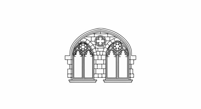 Detailed architectural drawing of a Gothic window with tracery and stone blocks