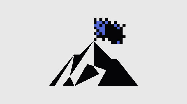 Mountain peak with pixelated digital flag - for goal achievement branding