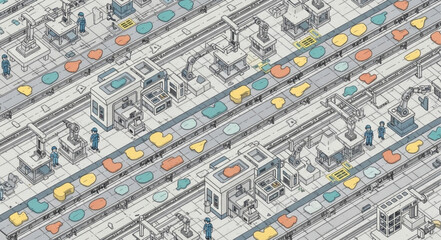 Obraz premium Abstract illustration of a busy city street with colorful cars.