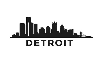 Obraz premium 2D Minimalist Detroit Skyline Silhouette Flat Black City Illustration with Bridge