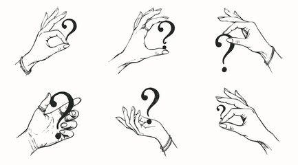 Fototapeta premium Hand Drawn Professional Illustration Set of Hands Holding Question Mark Symbol