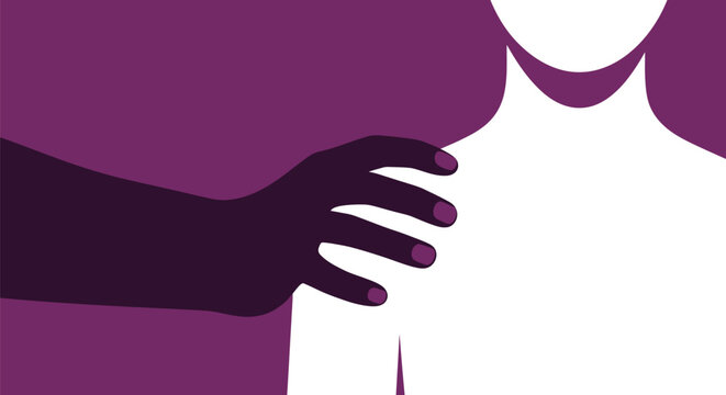 Dark hand reaching out to touch the shoulder of a person in a supportive and gentle manner