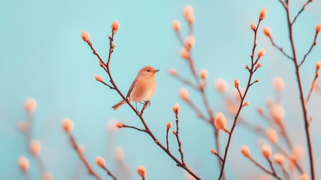 Bare tree branches with tiny buds signaling new life, growth, and the anticipation of spring a clear against sky