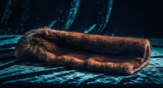 A luxurious dark fur tippet draped gracefully over a velvet background, emphasizing rich texture and vintage elegance, sophisticated, fabric, formal