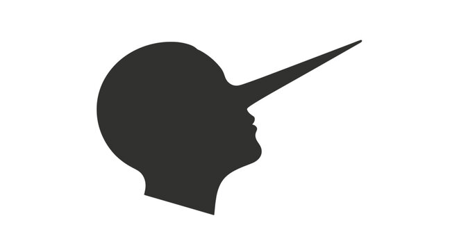 Silhouette of a human head with a very long nose representing the concept of telling a lie