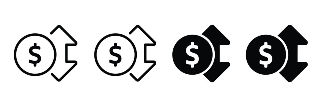 Dollar cost rise and fall icon set modern vector illustration profit loss finance increase decrease money symbols isolated on white background