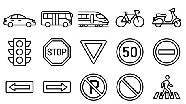 Road traffic signs and symbols icons.