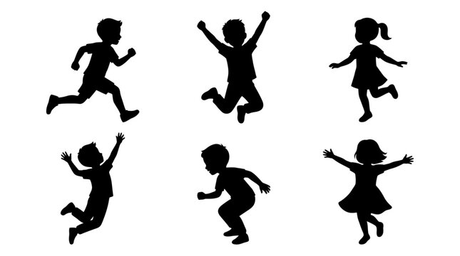 Silhouettes of children running and jumping.
