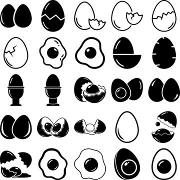 Collection of various egg icons in different states and styles