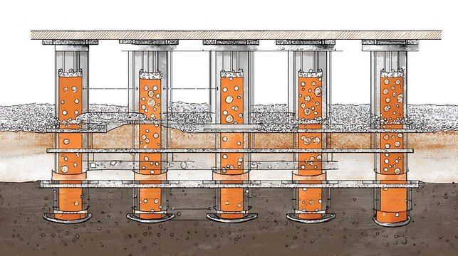 Pile foundation construction process diagram.