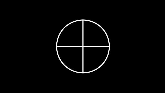 pie chart line animation, fair percentage, circle divided into 4 parts, black background, 4k video