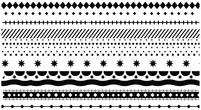 Seamless illustrator brush stroke vector set with geometric decorative borders and line elements, abstract hand-drawn style frame collection for branding, packaging, invitations, and modern graphic 