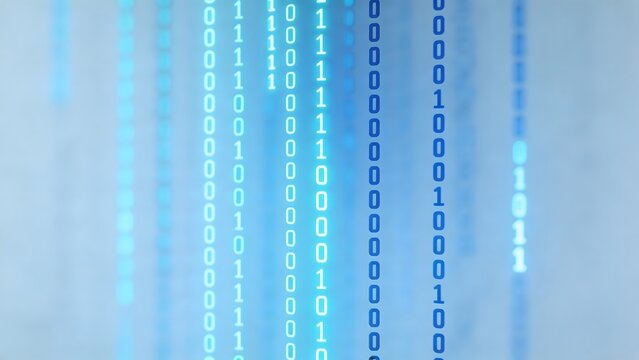 Binary code streams on digital background