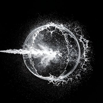 A white sphere shatters with particles exploding outward
