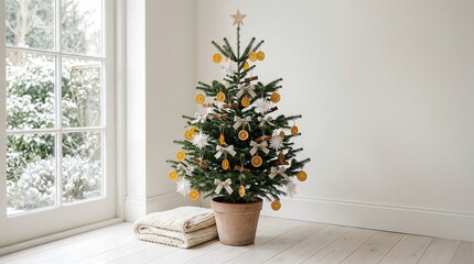 Fototapeta premium Minimal Christmas Tree in Bright Modern Room