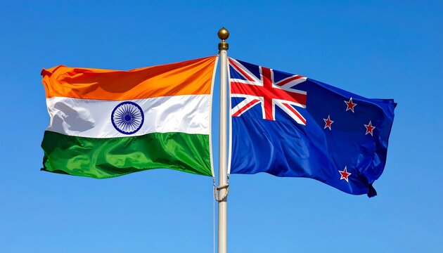 Two national flags on a pole
