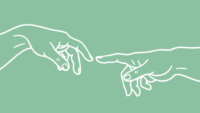 Creation of adam detail: hands nearly touching on green background