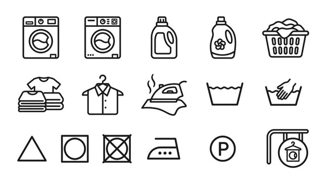 Laundry symbols and washing icons.