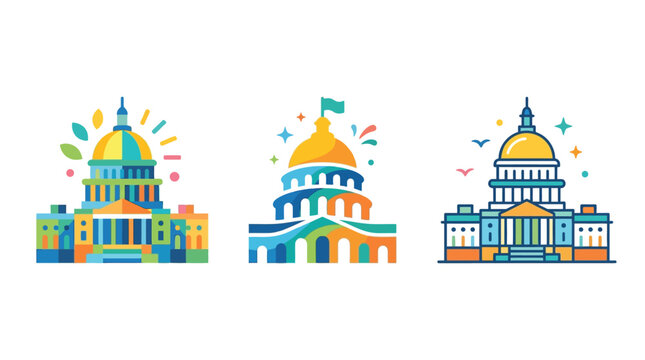 Colorful Stylized Capitol Buildings Set