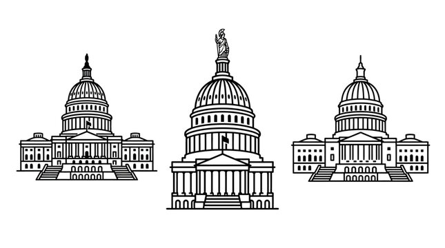 Stylized Line Art of the US Capitol Building in Three Views