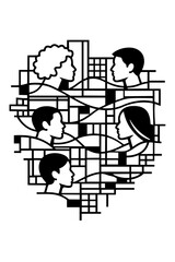 Fototapeta premium Abstract People Connection in Heart Shape, Geometric Social Network and Love Community Concept Illustration