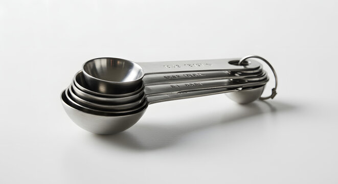 Minimal Kitchen Measuring Spoon Set Arranged on White Surface