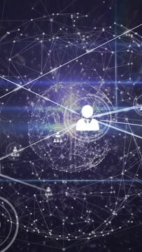 Vertical video: HUD pulsing, main icon growing, sending beams linking nodes, showing network growth