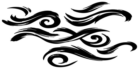 Fototapeta premium Seamless vector pattern of dynamic black brush strokes forming elegant swirls, loops, and flowing waves, hand-painted ink texture, monochrome, high contrast, minimalist, organic and fluid motion, clea