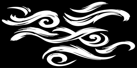 Fototapeta premium Seamless vector pattern of dynamic black brush strokes forming elegant swirls, loops, and flowing waves, hand-painted ink texture, monochrome, high contrast, minimalist, organic and fluid motion, clea