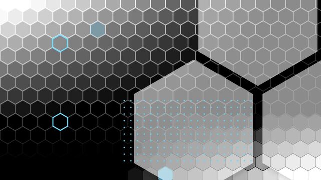 Technical hexagon grid elements with yellow geometric lines and halftone patterns for data design.