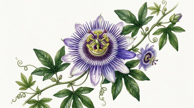 Highly Specific Large Detailed Line Beautiful Intricate Realistic Blossom Passion Flower Plant Organic Render