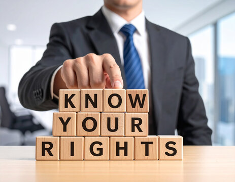 Know Your Rights - Geschäftsmann zeigt auf den Text "Know Your Rights"