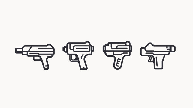 Four stylized line-art handgun illustrations arranged horizontally on a white background