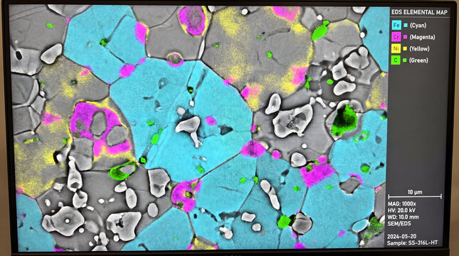 Eds elemental map showing stainless steel grain structure